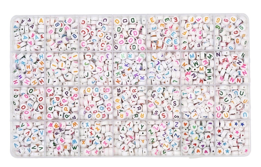 [DIY-YW0011-69] Perle Lettre plastique, de A à Z, multicolore, 7x4mm, trou 1,2mm, à l'unité