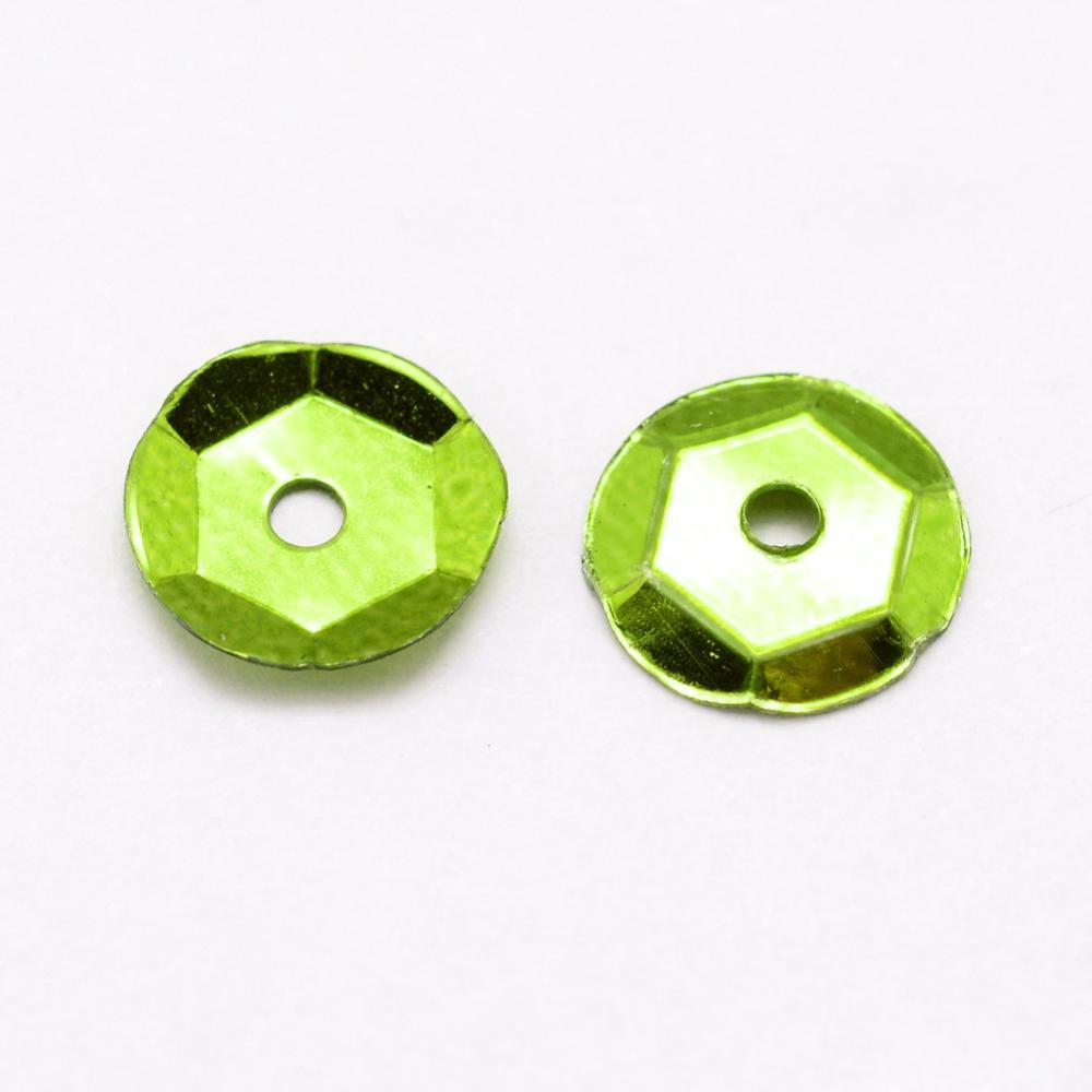 Pochette de sequins, vert clair, 7x0,5mm, trou 1mm, env. 10g