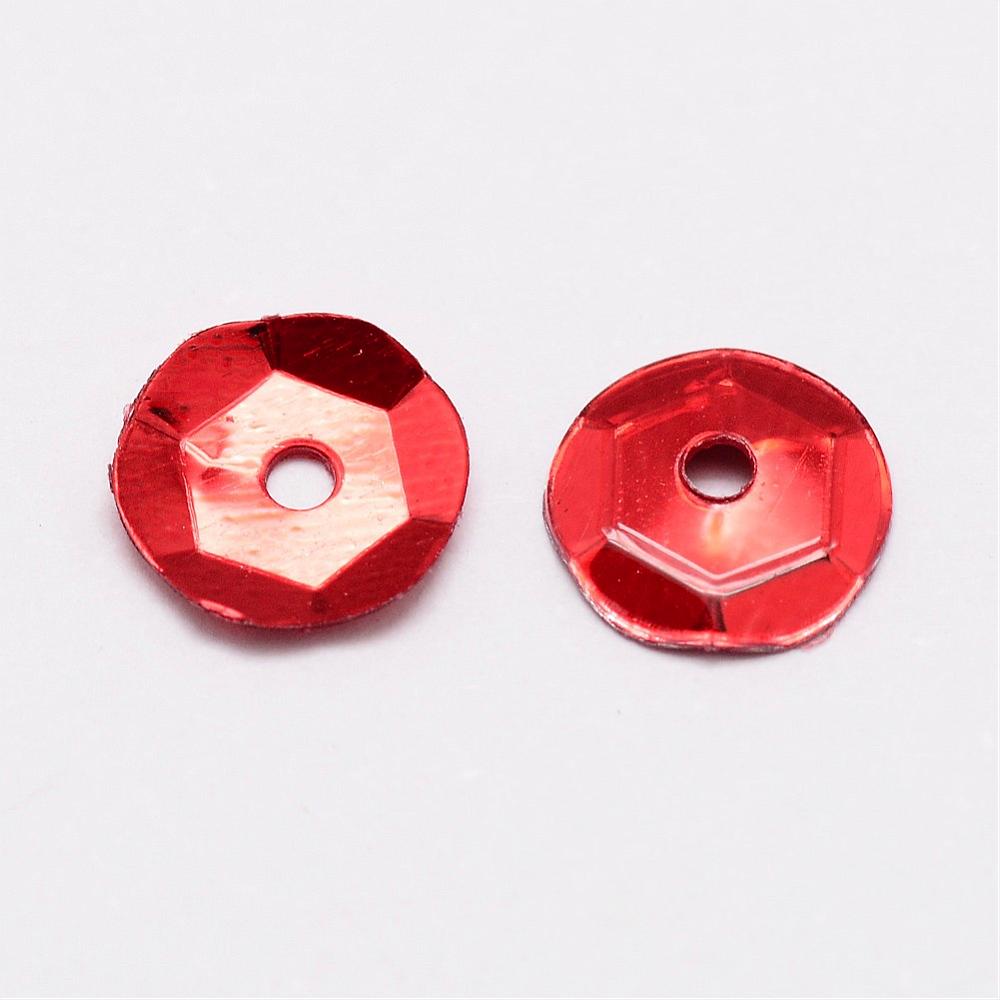 Pochette de sequins, rouge, 7x0,5mm, trou 1mm, env. 10g