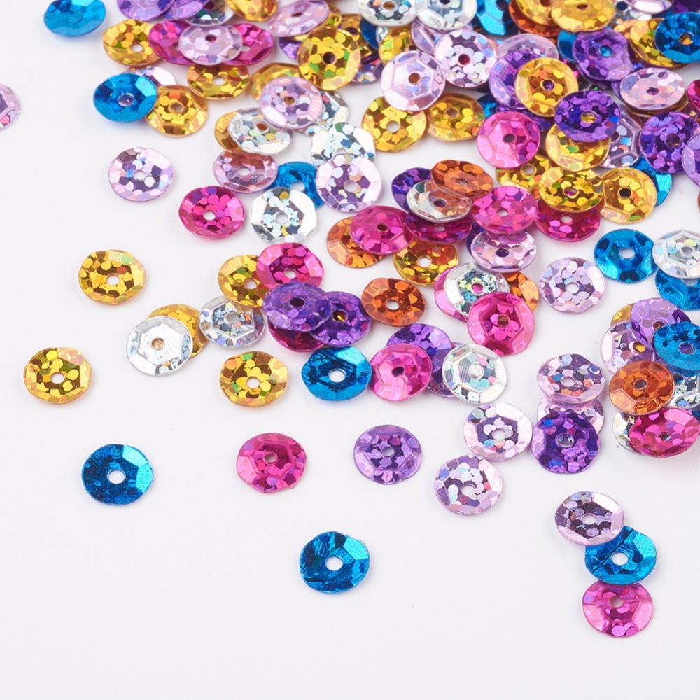 Pochette de sequins, multicolore, 6x0,5mm, trou 1mm, env. 10g