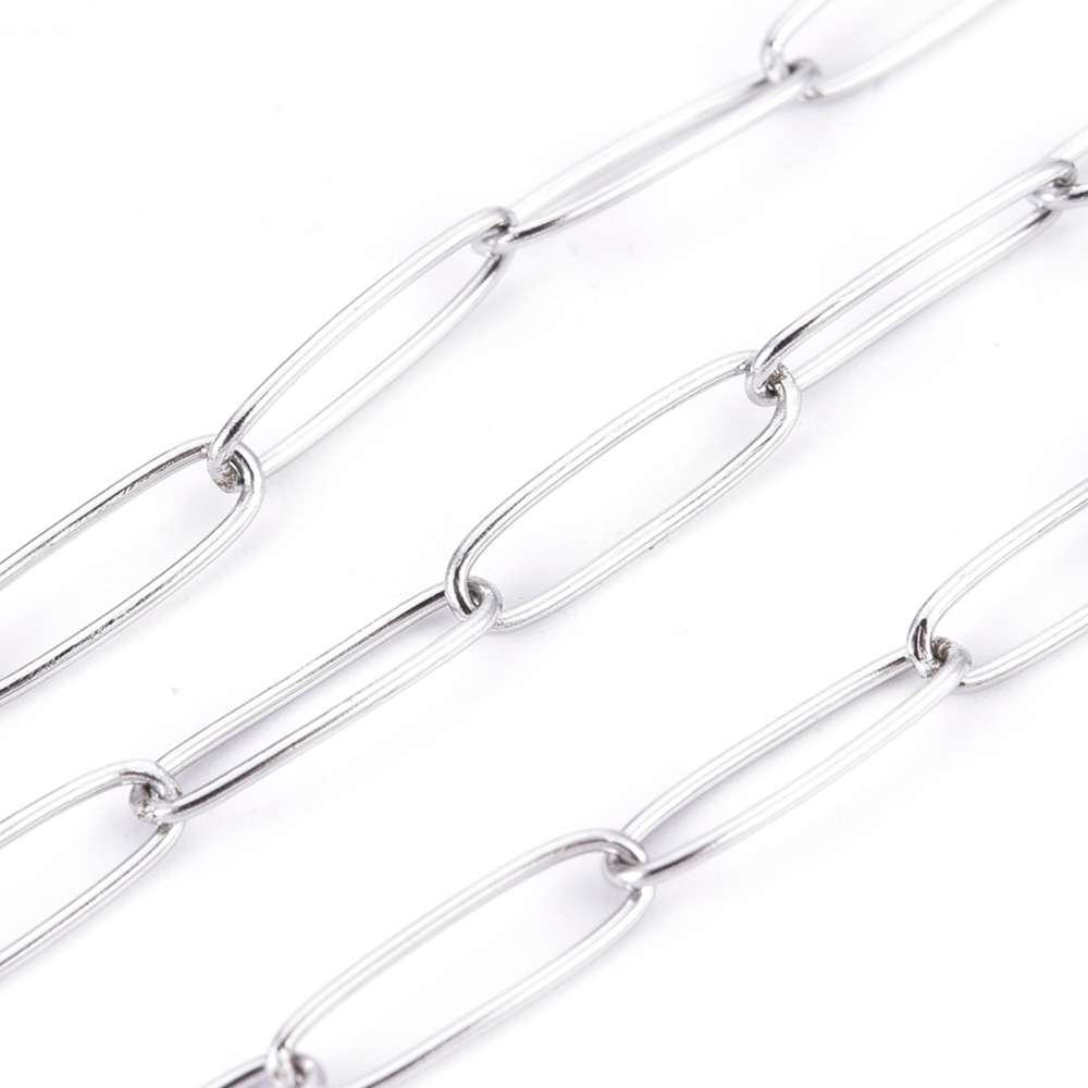 Chaîne en INOX argenté, maille trombone, 10x2,5x0,5mm, au mètre