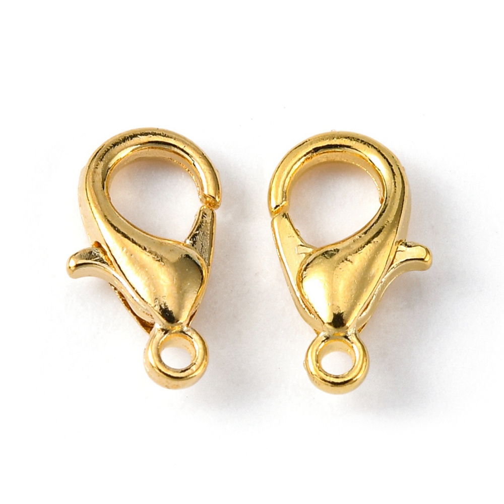 Fermoir homard, laiton doré, 10x6mm, trou 1mm