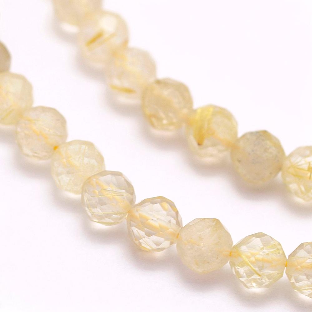 [G-F509-42-2mm] Pierre Quartz rutile, naturelle, ronde à facettes, 2mm, trou 0,5mm