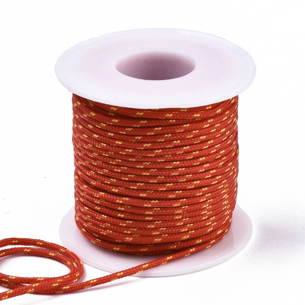Découpe de Paracorde, nylon, orange avec tâches jaunes, rond, diam 2mm - le mètre