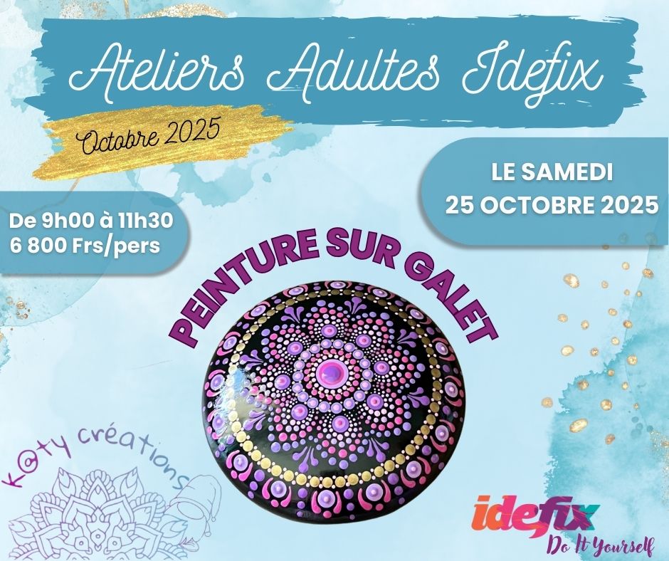 Atelier adulte PEINTURE SUR GALET - Samedi 25 octobre 2025 (9h00 à 11h30)