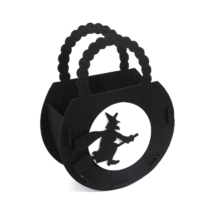 Sacs de bonbons d'halloween en feutre avec poignées, motif de sorcière, noir, 18x14,3x6 cm