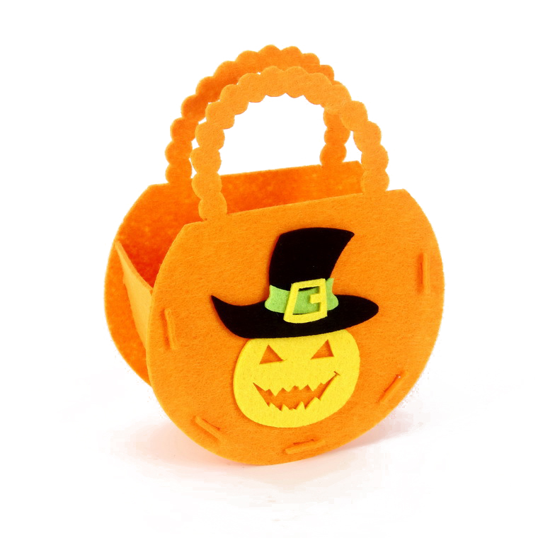 [HAWE-PW0001-153F] Sacs de bonbons d'halloween en feutre avec poignées, motif de citrouille, orange foncé, 18x14,3x6 cm