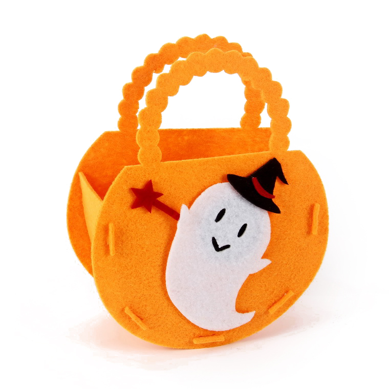 Sacs de bonbons d'halloween en feutre avec poignées, motif fantôme, orange foncé, 18x14,3x6 cm