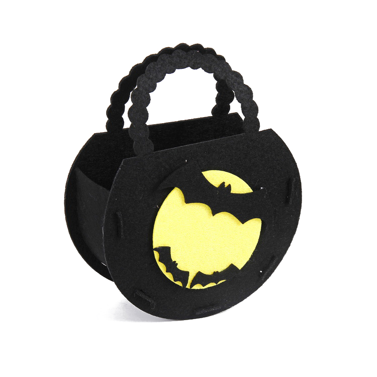 [HAWE-PW0001-153A] Sacs de bonbons d'halloween en feutre avec poignées, motif de chauve-souris, noir, 18x14,3x6 cm