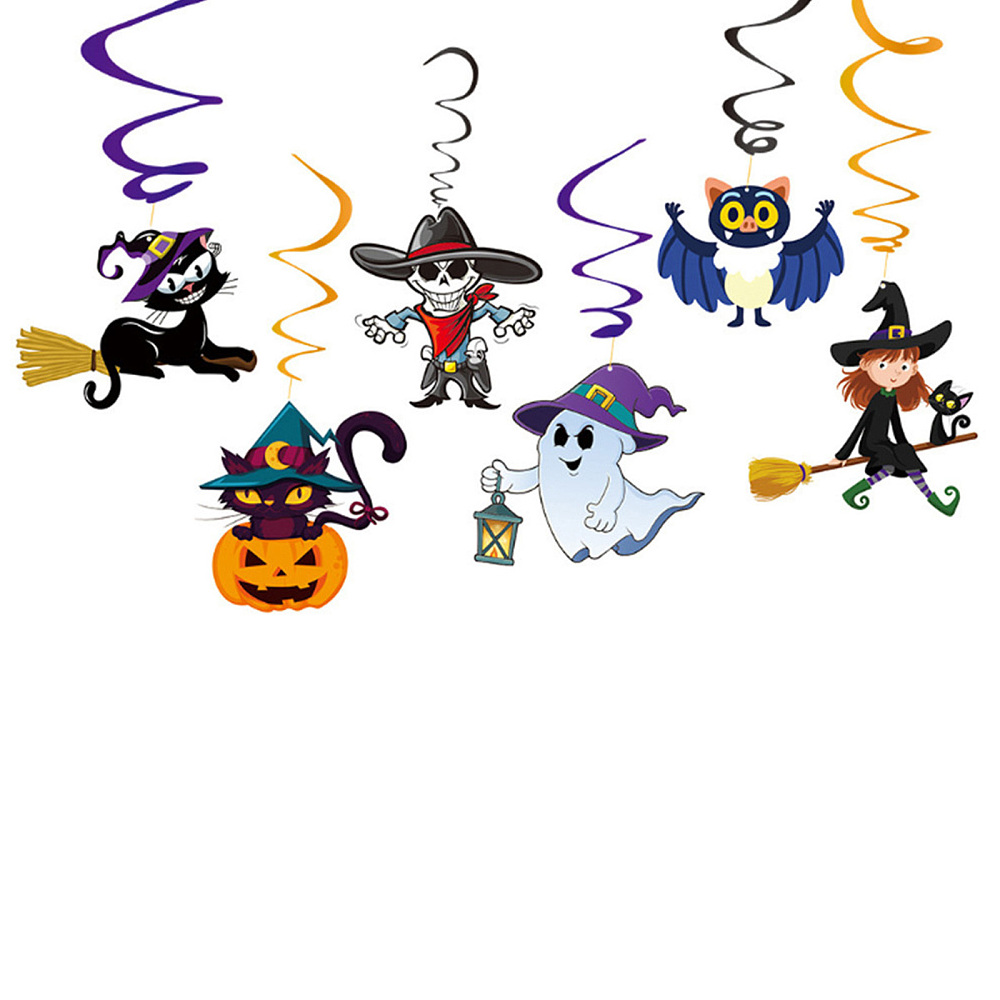Suspension Halloween avec crochet, sorcière, fantôme, chat et citrouille, env. 160x200