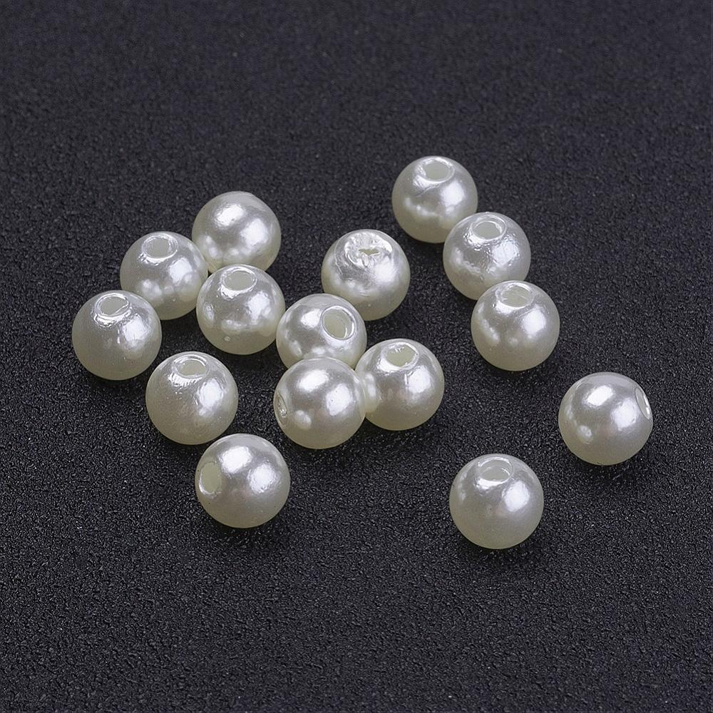 Perle imitation nacre, ronde, blanc cassé, diam 6mm, trou 2mm