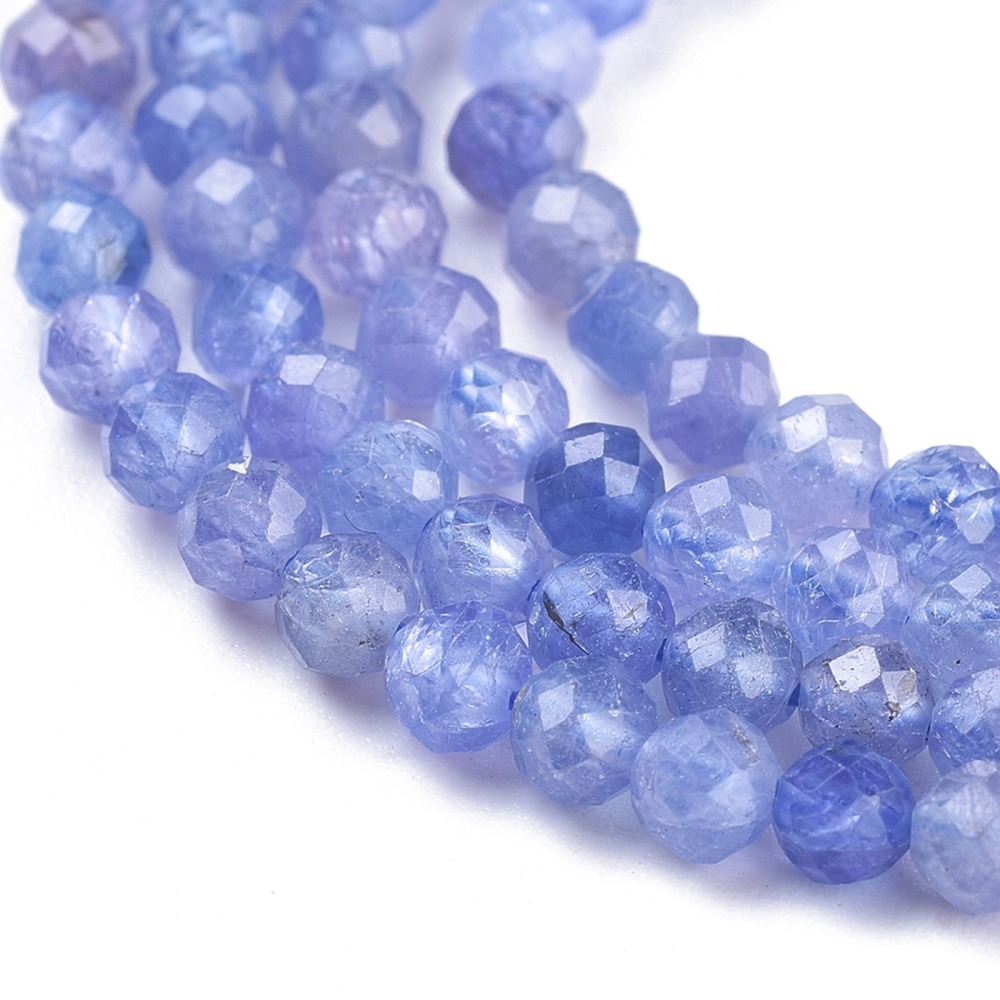 Pierre Tanzanite, naturelle, bleue, ronde à facettes, 3~3,5mm, trou 0,6mm
