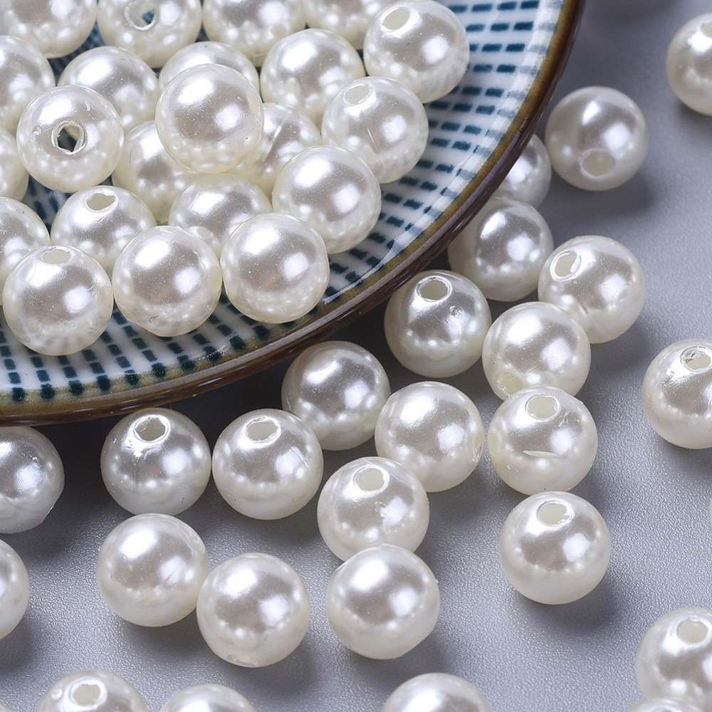 [PL610-1] Perle Verre nacré, ronde, blanche, 8mm, trou 2mm, x30perles