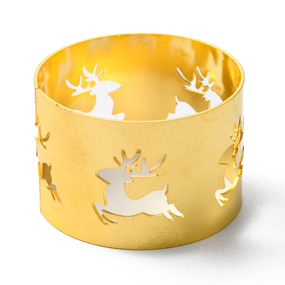 Kit de ronds de serviette en fer et alliage, doré, cerf de Noël, 30mm, diam. int. 42mm, x10 pièces