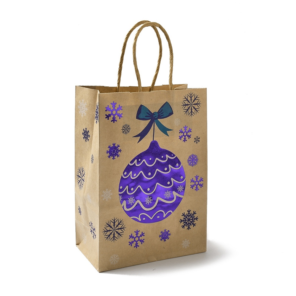 Sac cadeau en papier kraft, boule de Noël, 20,7x15x8,2cm