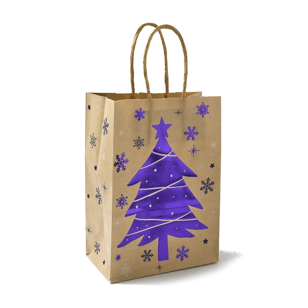 Sac cadeau en papier kraft, sapin de Noël, 20,7x15x8,2cm