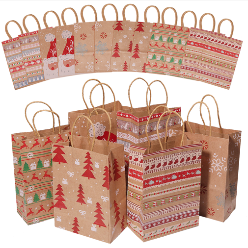 Sac cadeau en papier kraft, motifs de Noël, 15x8x21 cm