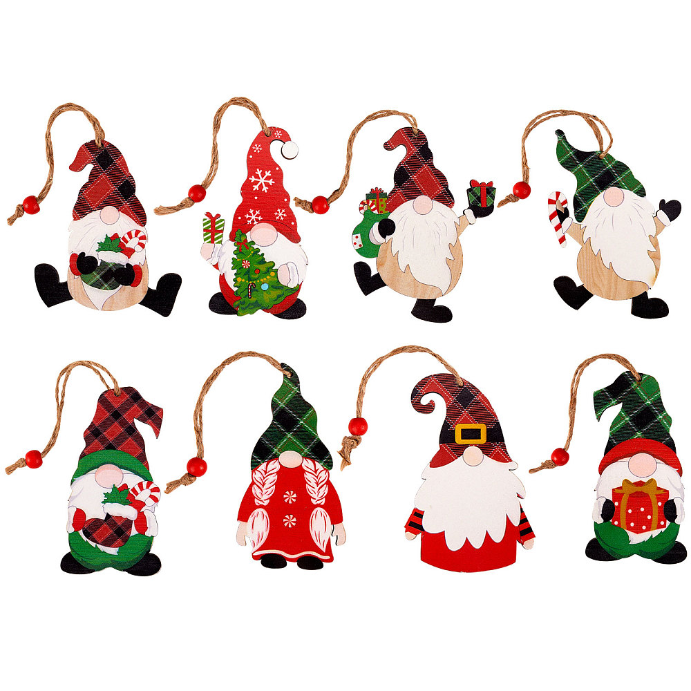 [JX063A] Suspensions NOËL en bois, gnomes, 101,5x52,5mm, x8 pièces