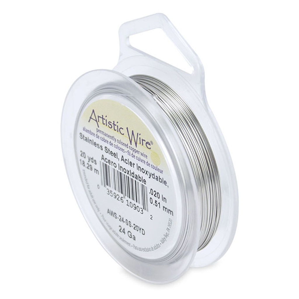Fil en laiton Artistic Wire, plaqué 24GA, argent , diam 0.51mm, 18.29m