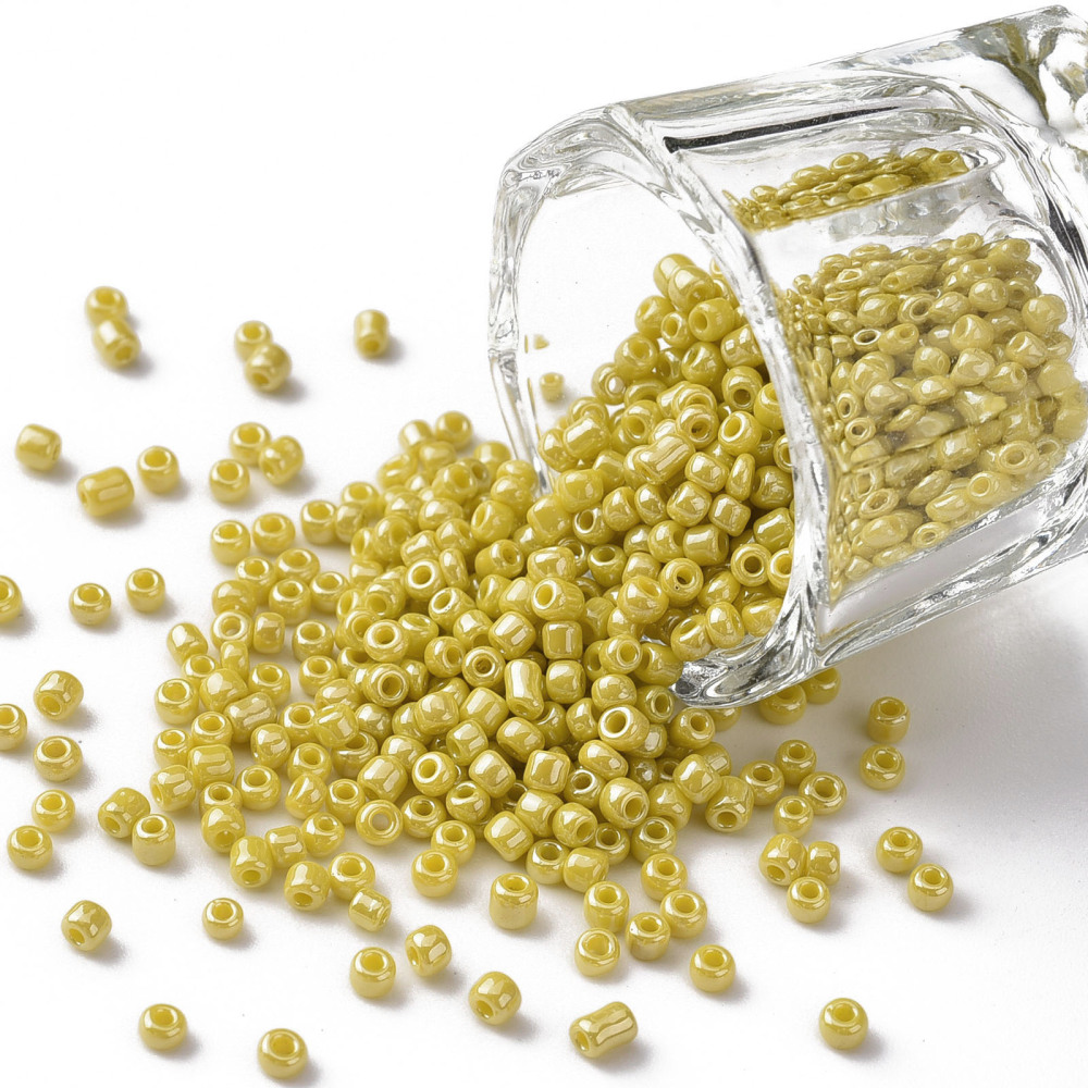 [c019   SEED-C021-2mm-122] Perles de rocaille OPAQUES, TAILLE 2mm, trou 1mm, JAUNE MOUTARD NACRÉ, sachet 12 gr.