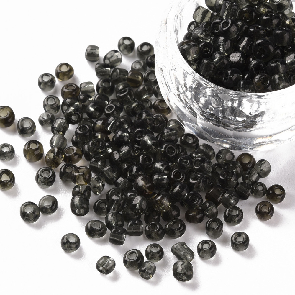 Perles de rocaille TRANSPARENTES, TAILLE 4 mm, trou 1,5 mm, NOIR, sachet 12 gr.
