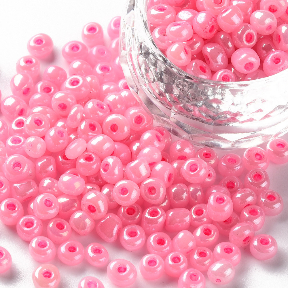 Perles de rocaille TRANSLUCIDES, TAILLE 4mm, trou 1,5mm, ROSE, sachet 12 gr.