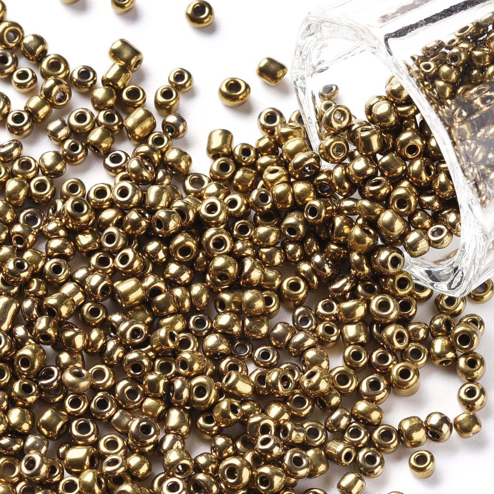 Perles de rocaille OPAQUES METALISÉES, TAILLE 3 mm, trou 1 mm, BRONZE, sachet 12 gr.