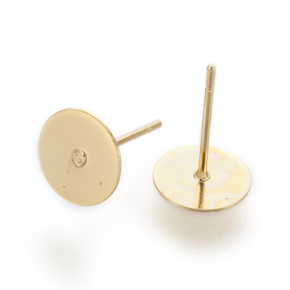 Puces d'oreilles en INOX doré, placage ionique, plateau 8mm, tige 12mm, l'unité