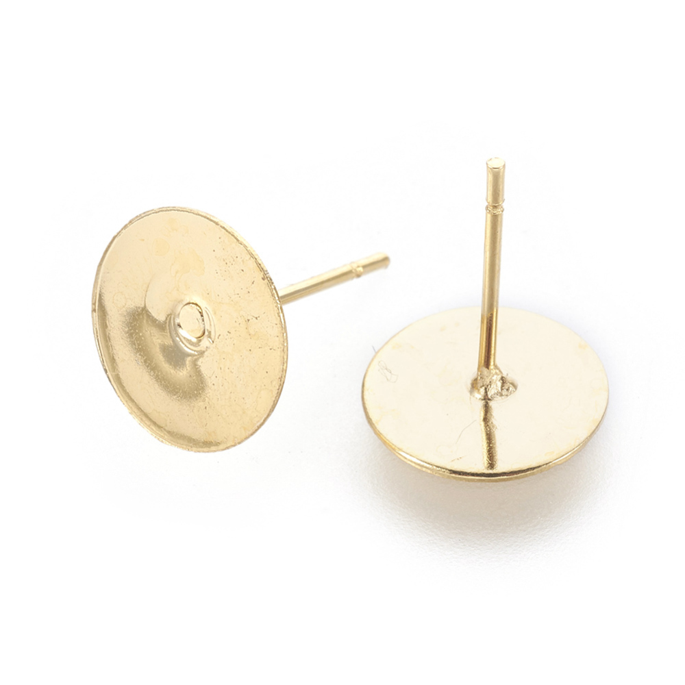 [STAS-F186-01G-10mm] Puces d'oreilles en INOX doré, placage ionique, plateau 10mm, tige 12mm, l'unité