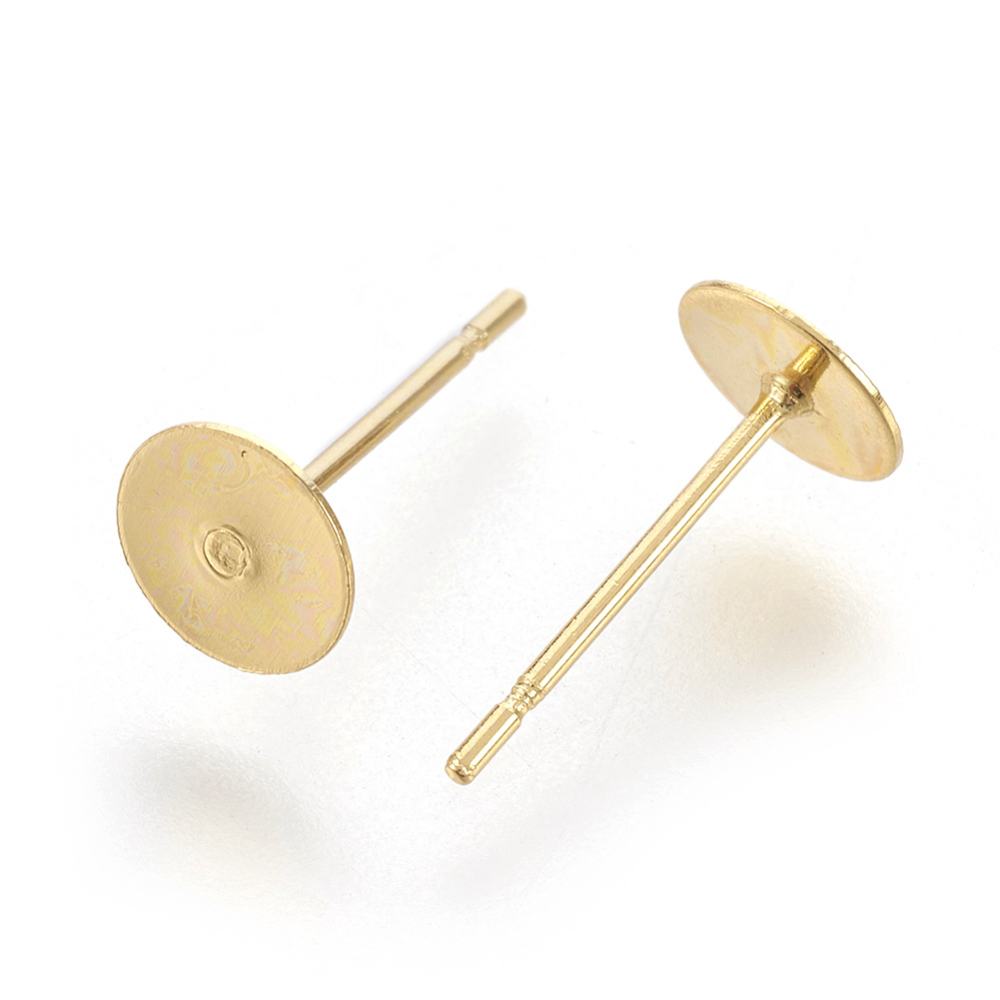 Puces d'oreilles en INOX doré, placage ionique, plateau 6mm, tige 12mm, l'unité