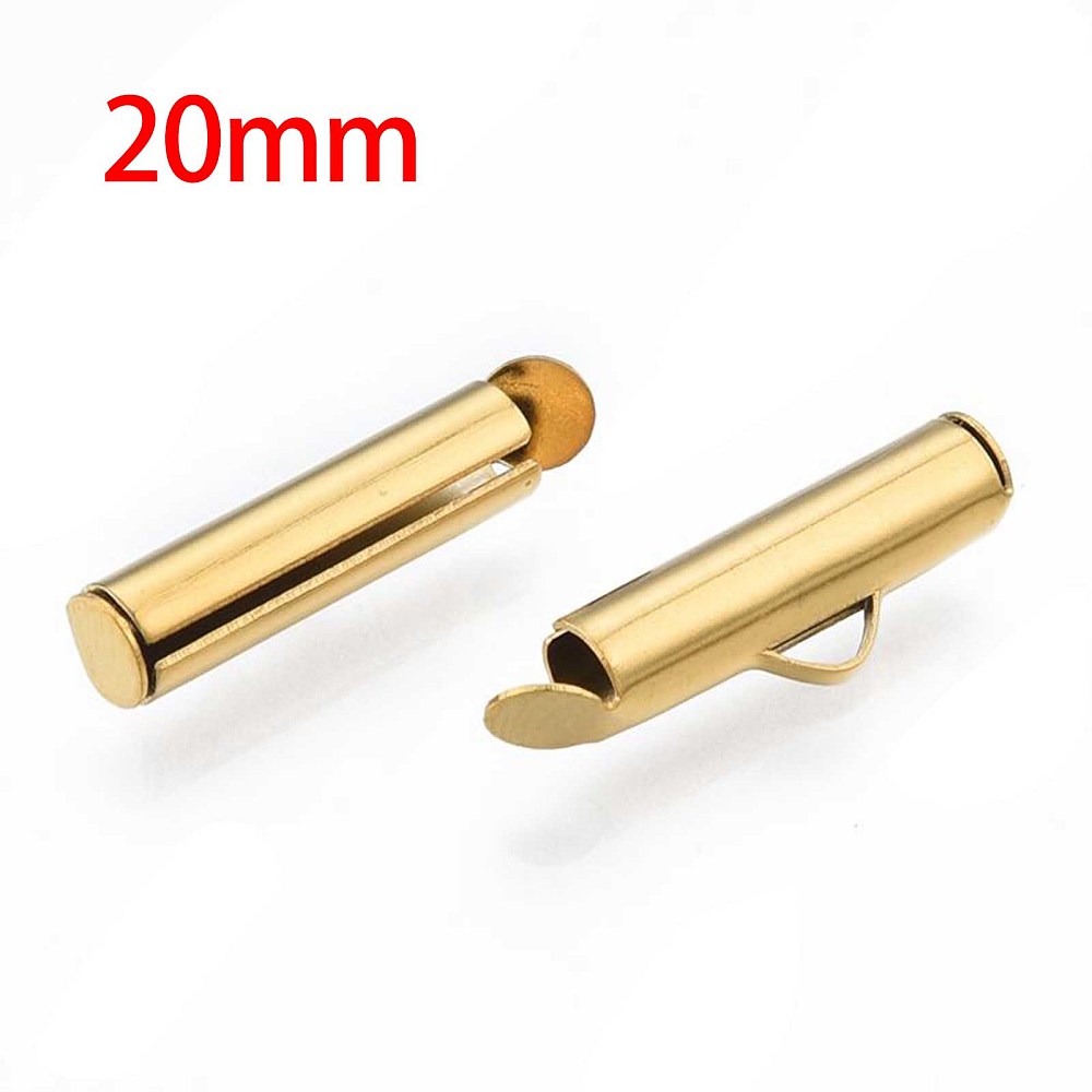 Fermoir tube coulissant INOX doré, placage ionique, 20x4mm, diam. int. 3mm, à l'unité