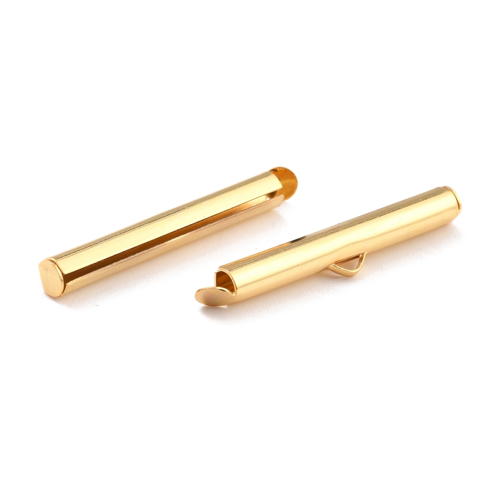 Fermoir tube coulissant INOX doré, plaqué or 18K, 30x4mm, diam. int. 3mm, à l'unité