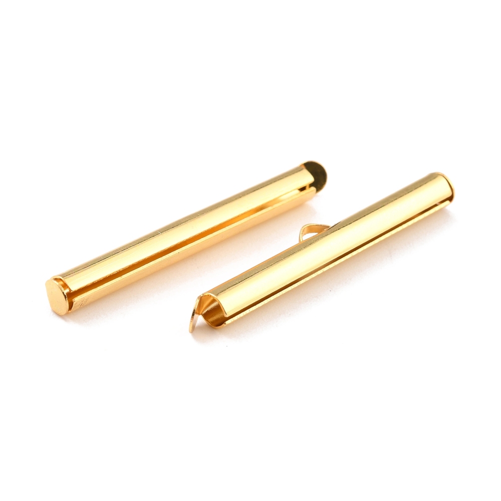 Fermoir tube coulissant INOX doré, plaqué or 18K, 35x4mm, diam. int. 3mm, à l'unité