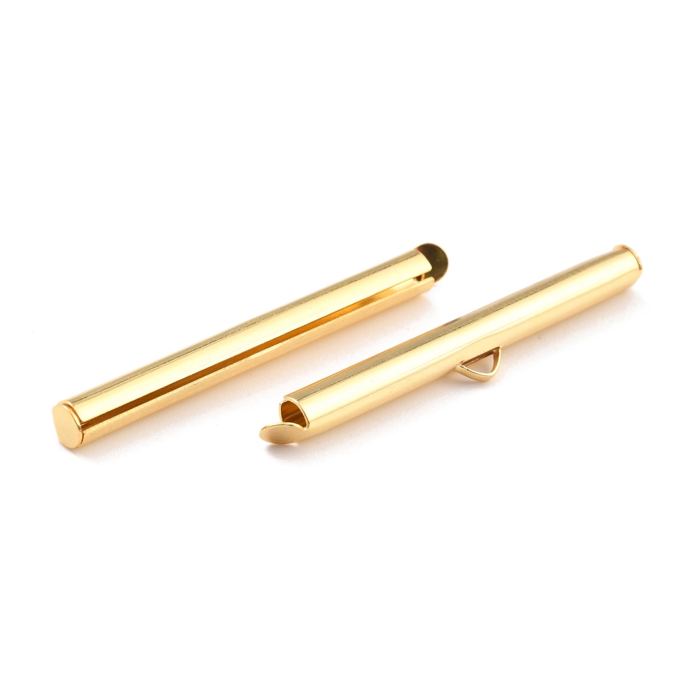 Fermoir tube coulissant INOX doré, plaqué or 18K, 40x4mm, diam. int. 3mm, à l'unité