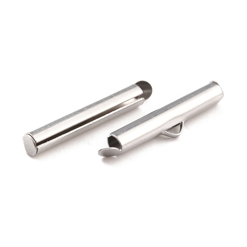 Fermoir tube coulissant INOX argenté, 25x4mm, diam. int. 3mm, à l'unité
