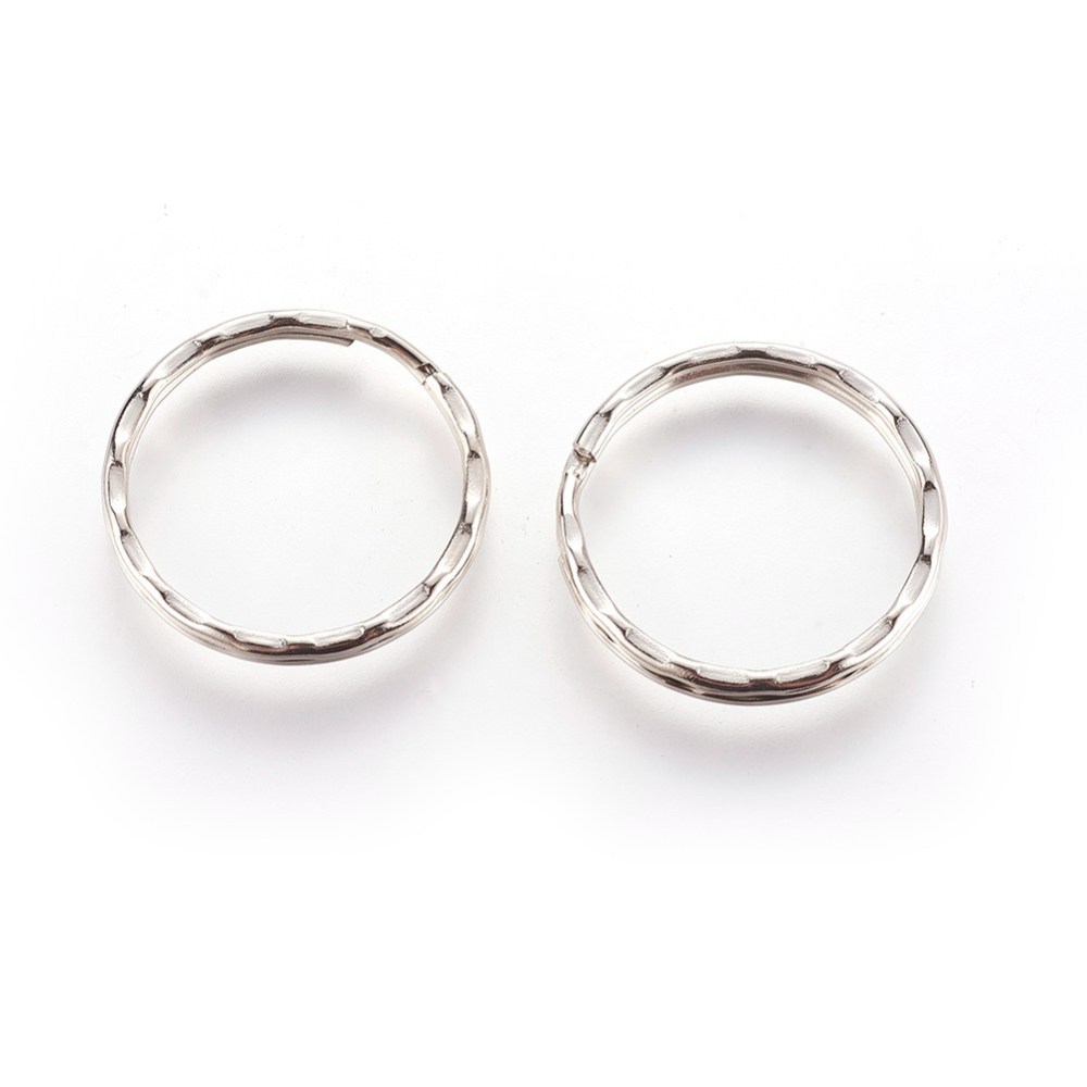 [E244] Anneau double porte clé en fer, argenté, martelé, rond, diam 25mm, épaisseur 1,5mm, l'unité