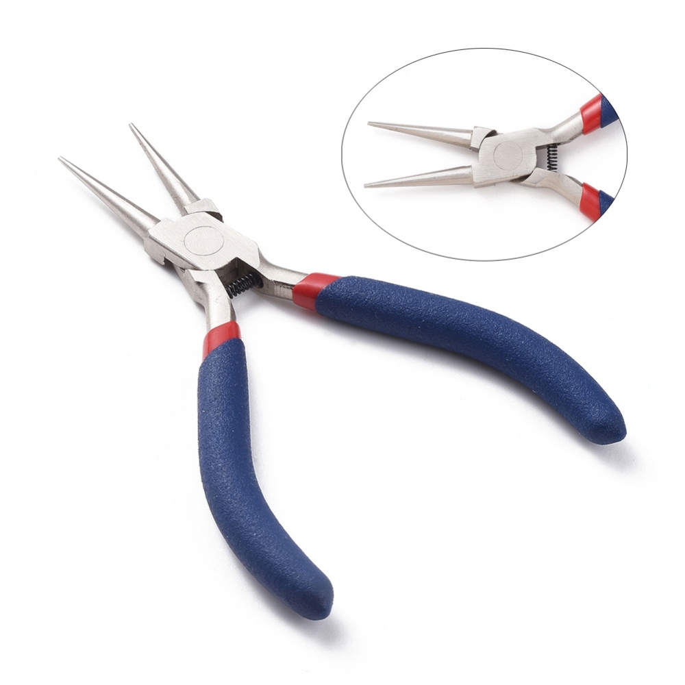 [TOOL-D006-10] Pince à bijoux en acier au carbone, bec rond pour boucles, manche bleu, 125x85x10mm, l'unité