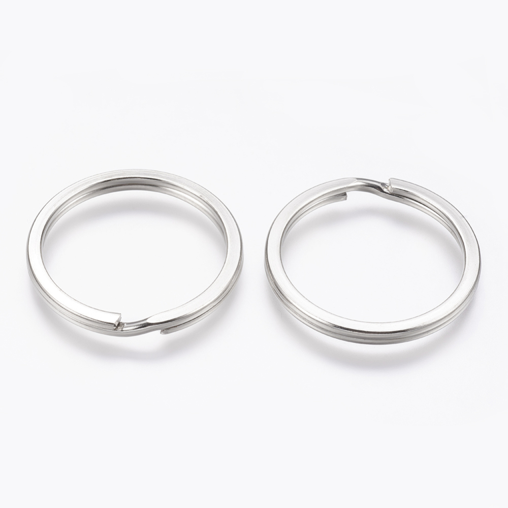 [4142  E539Y] Anneau double porte clé en fer, argenté, lisse, rond, diam 30mm, l'unité