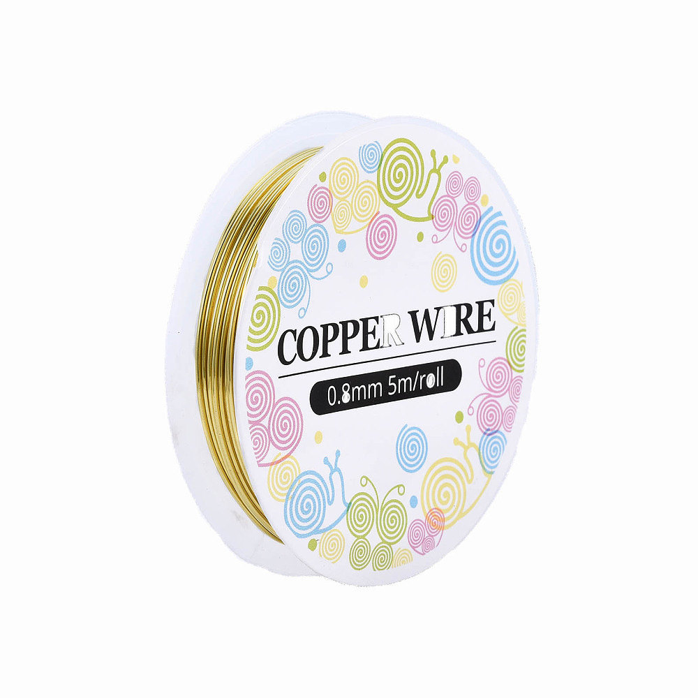[COPPER 0.8mm CW0.8mm007] Fil de cuivre pour fabrication de bijoux, doré, (20 jauge), 0,8mm, rouleau de 5m