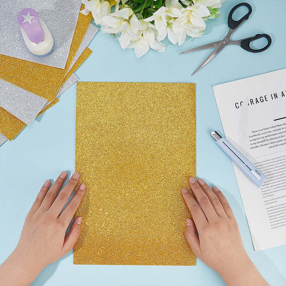 [DIY-WR0004-90A   DORE] Feuille caoutchouc mousse pailletée, 295x202x2mm, DORÉ, l'unité