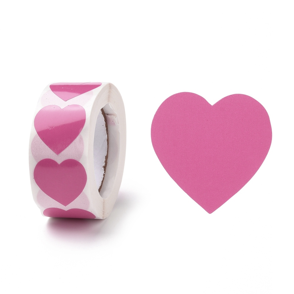 Rouleau stickers autocollants en papier, motifs coeurs roses, 25mm, 500 stickers