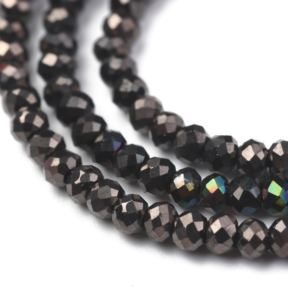 Perles en verre à facettes, placage métallisé, 2x1,5mm, trou 0,8mm, environ 235 pcs / brin, coloris au choix