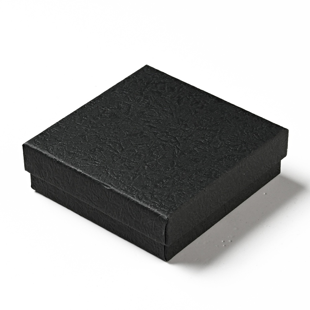 [OBOX-G016-C03-B] Boîte de rangement pour bijou noire en papier texturé avec mousse noire, 9,1x9,1x2,9 cm, couvercle noire, unité