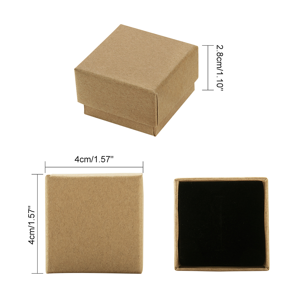Boîte de rangement pour bijou en kraft, avec mousse noire, 4x4x2,8 cm, couvercle kraft, unité