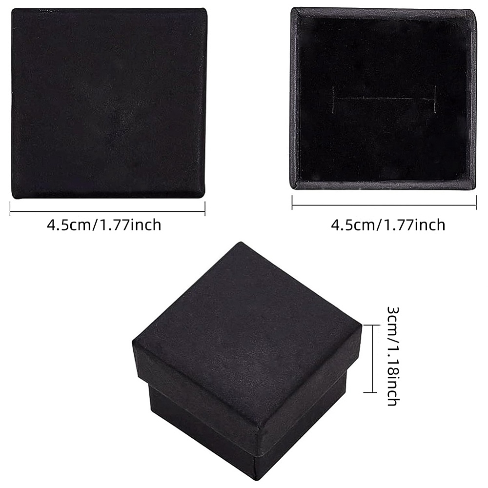 [CBOX-BC0001-13A] Boîte de rangement pour bijou en kraft noir, avec mousse noire, 4x4x2,8 cm, couvercle kraft, unité)
