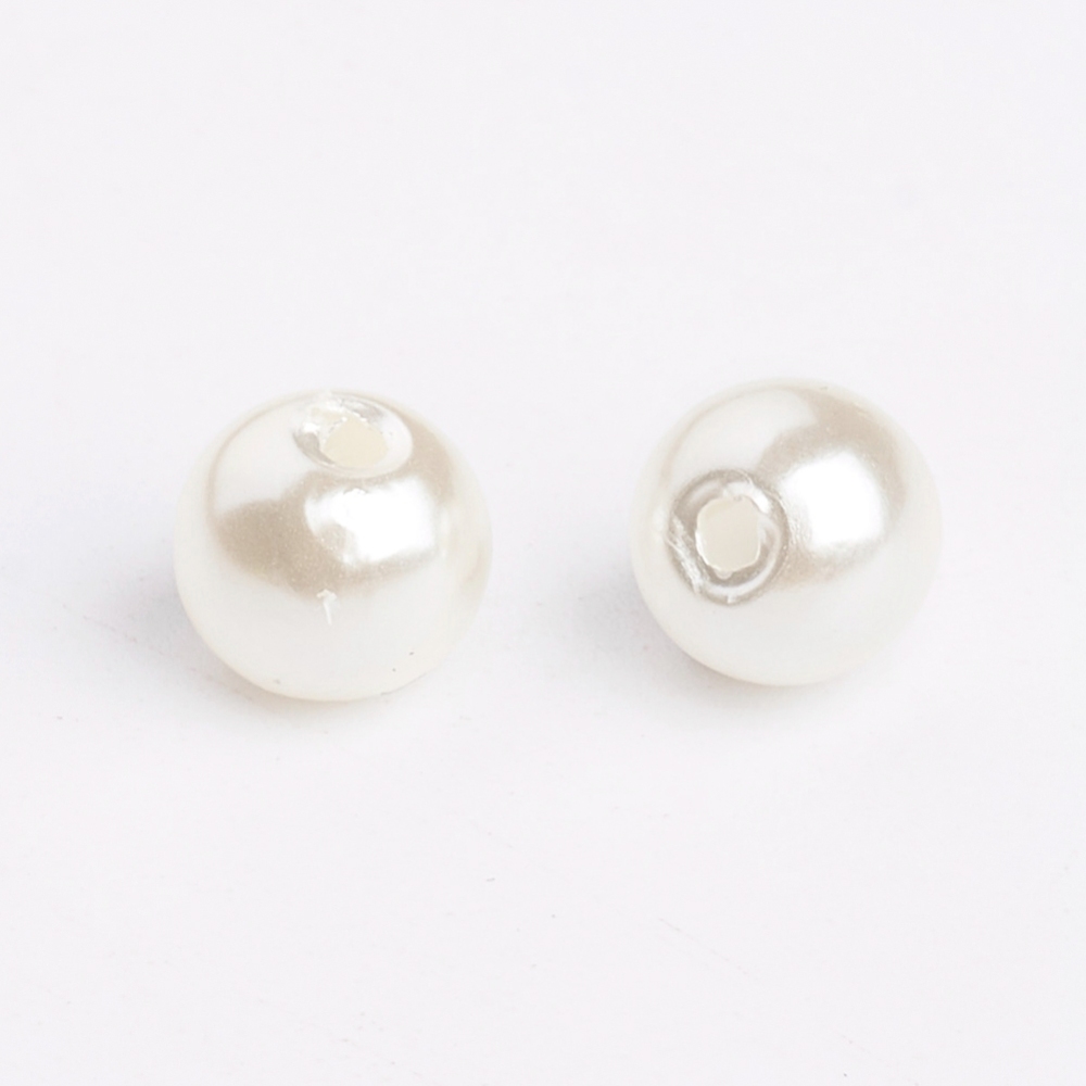 Perles imitation nacre, ronde, blanc cassé, diam 6mm, trou 1mm, paquet de 200