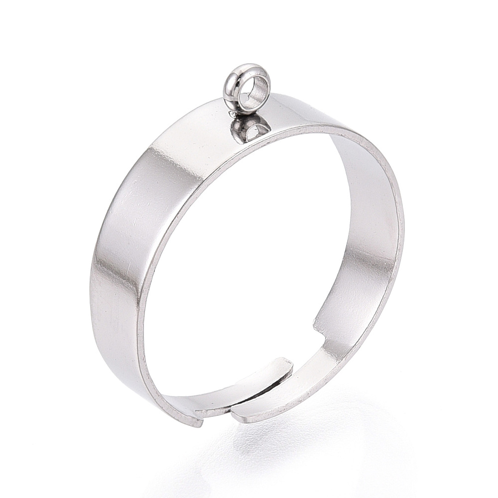 Support bague en INOX argenté, réglable, taille 17,5mm, trou 1,8mm