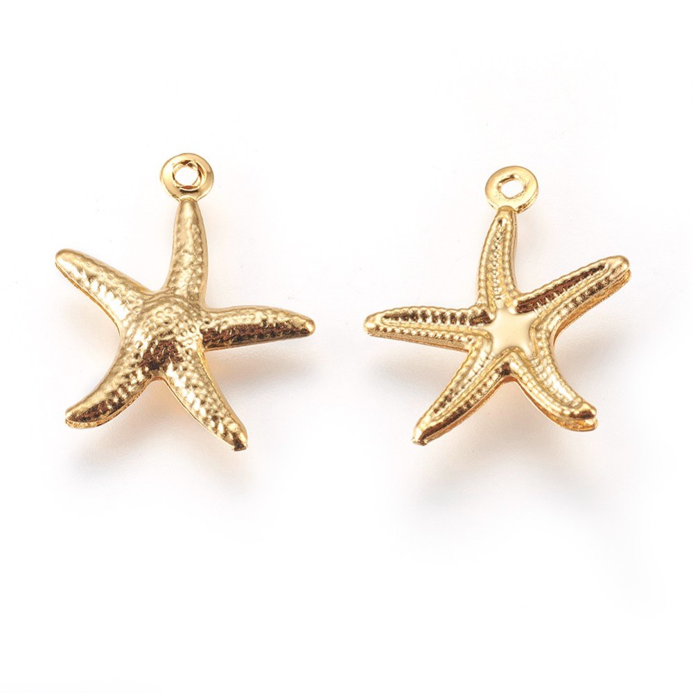 Pendentif INOX doré, étoile de mer, 17x15x2mm, trou 1mm, x10 unités