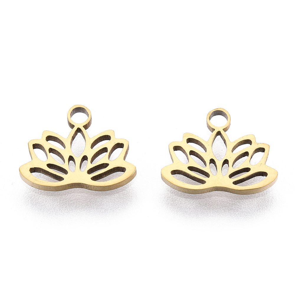 Pendentif INOX doré, placage ionique, fleur de lotus, 7,5x9,5mm, trou 1,4mm