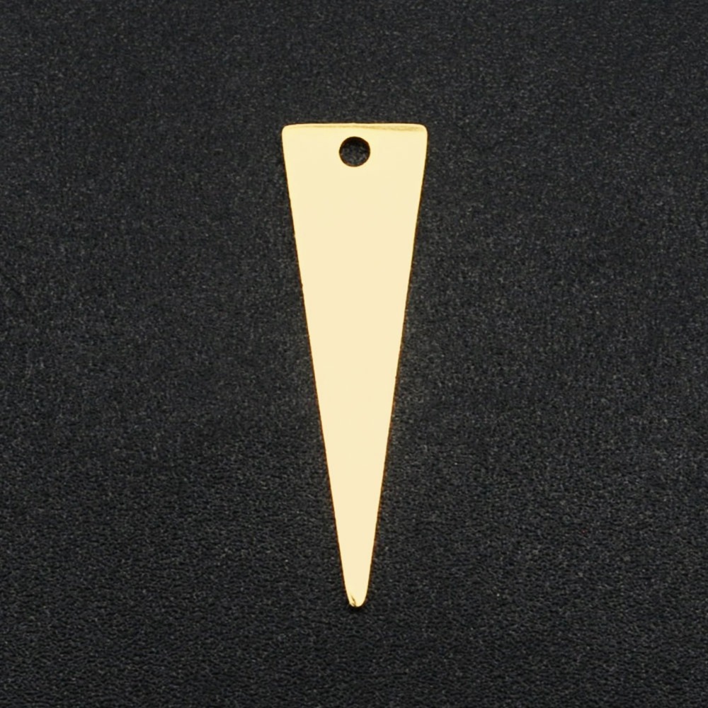 Pendentif INOX doré, plaqué or 18k, triangle, 25x7x1mm, trou 1,6mm